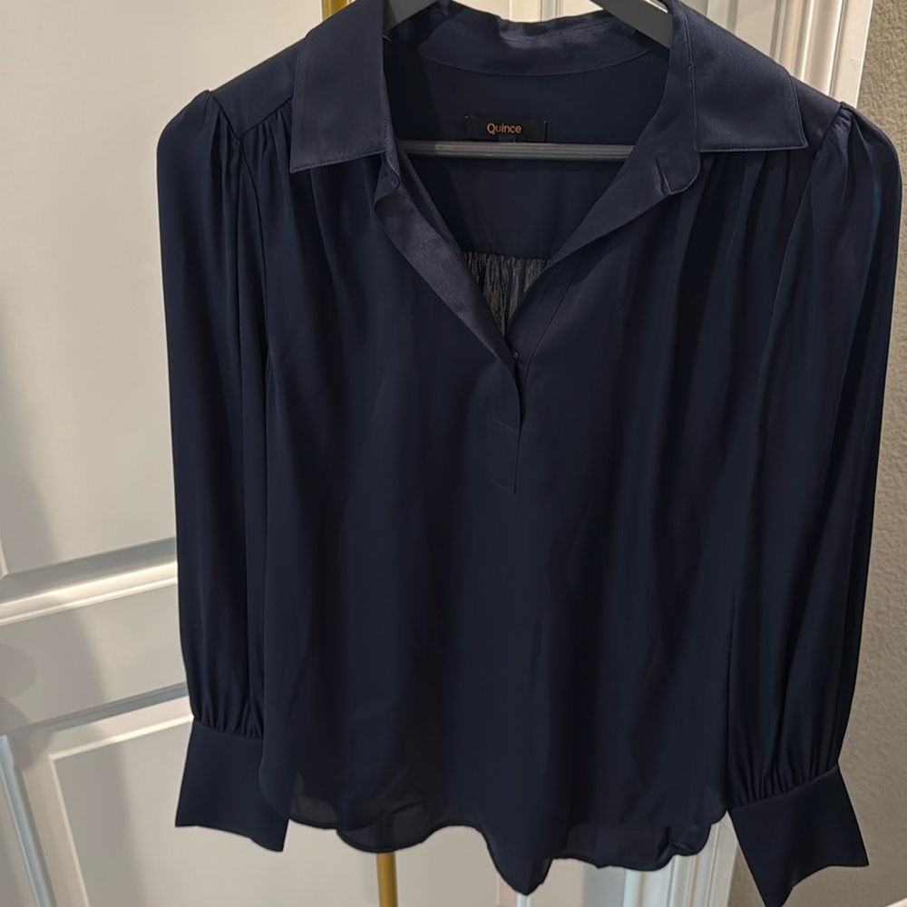 Quince Silk Blouse in Navy - Size S